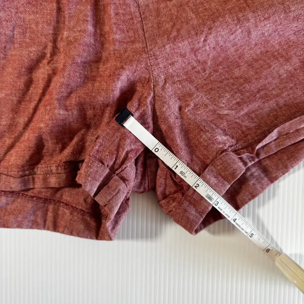 Linen Cotton Shorts Women's Medium Red Chambray Euro Summer Coastal Resort Vacay - Picture 4 of 9